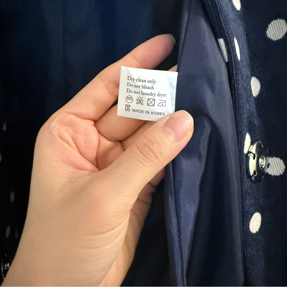 White and Blue Polka Dot Blazer with Puff Sleeves - Picture 10 of 14